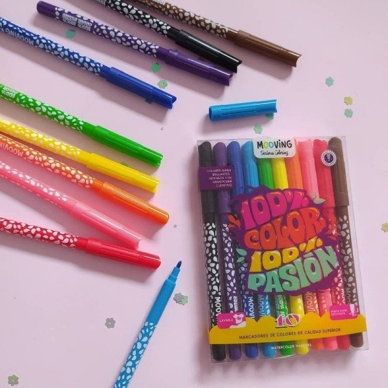 SET DE MARCADORES MOOVING COLOR 100% PASION X10 COL.
