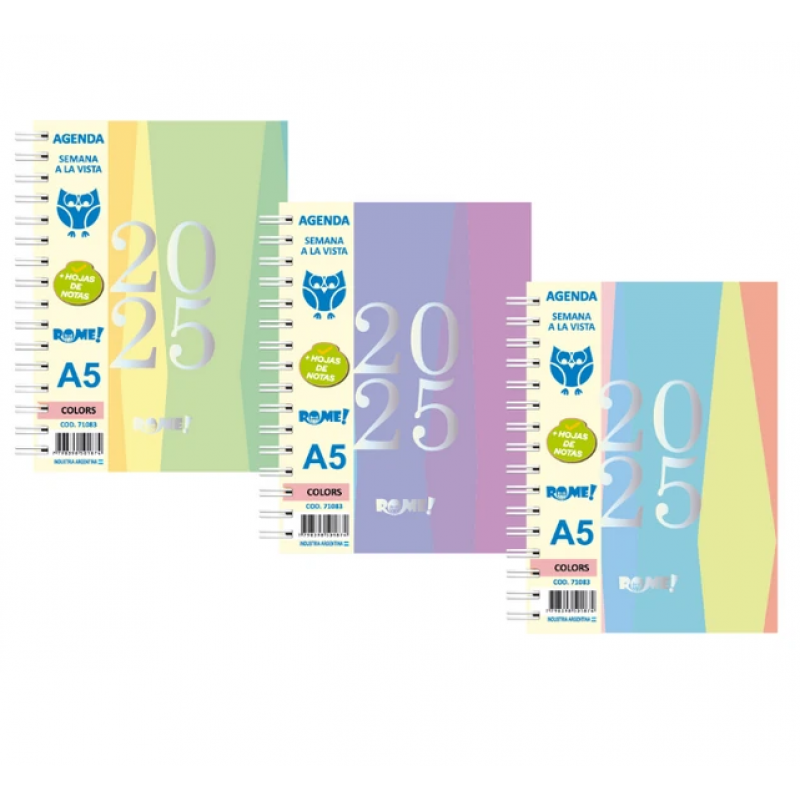 AGENDA ROME 2025 71083 A5 SEMANAL C/ESP COLORES AGENDA ROME 2025 71083 A5 SEMANAL C/ESP COLORES