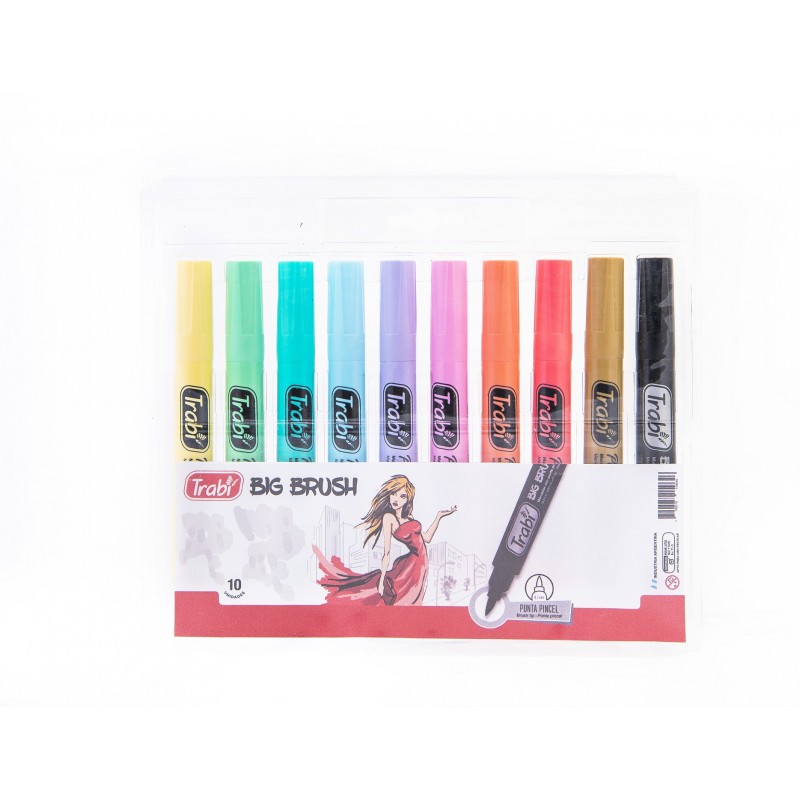 MARCADORES TRABI BIG BRUSH PUNTA PINCEL 5MM X 10 COLORES