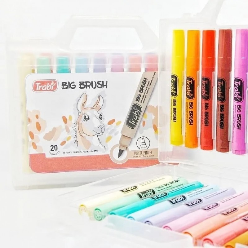 MARCADORES TRABI BIG BRUSH X 20 COLORES VALIJA