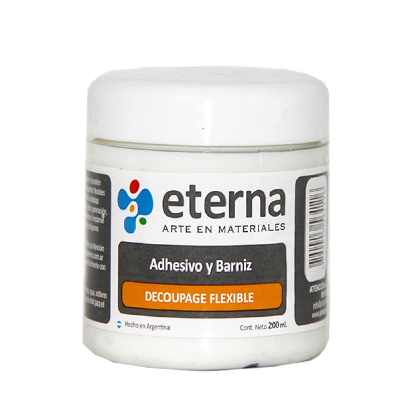 ADHESIVO/BARNIZ DECOUPAGE FLEXIBLE ETERNA X200ML. ADHESIVO/BARNIZ DECOUPAGE FLEXIBLE ETERNA X200ML.