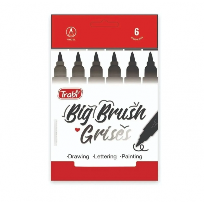 MARCADORES TRABI BIG BRUSH GRISES X6 GRAD.